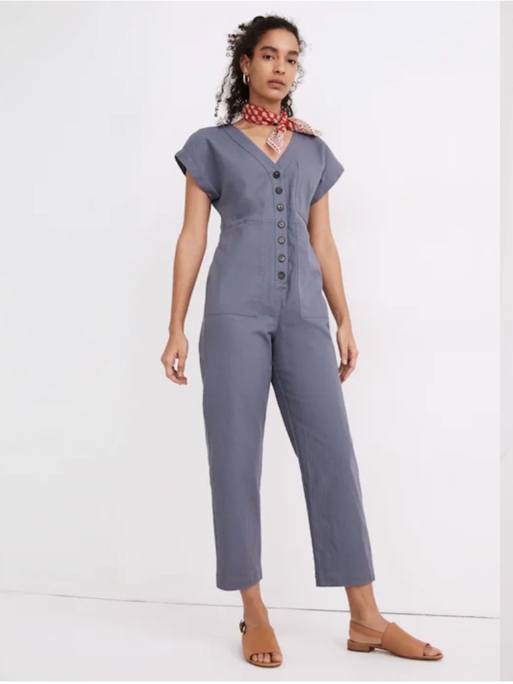 Madewell Cap Sleeve Jumpsuit Blue V-Neck Button Front XXS